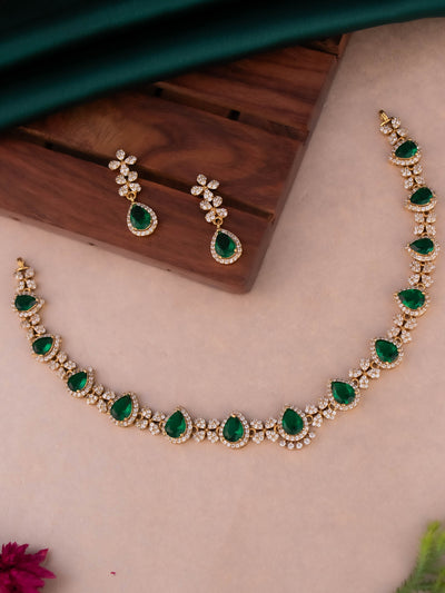 Green colour Semi victorian Polish Diamond Necklace 