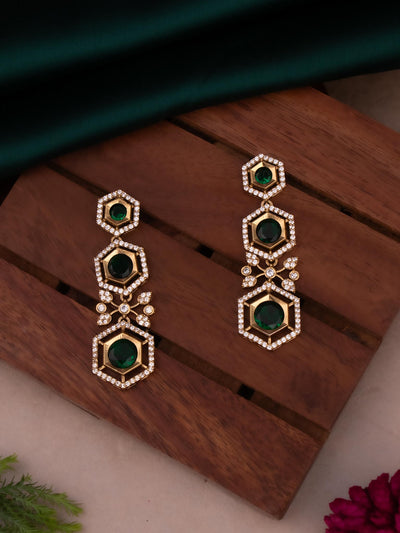 Earrings Detail For Varsha Green Hexagonal Necklace