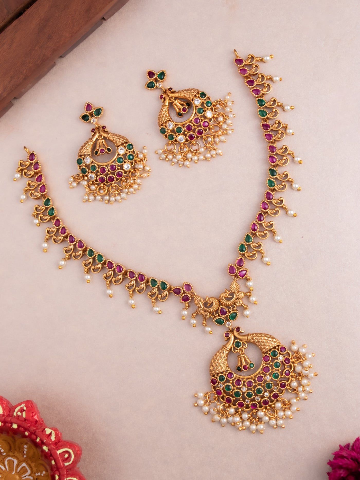 Real kemp peacock necklace, bridal necklace, gold look alike necklace, online jewellery 