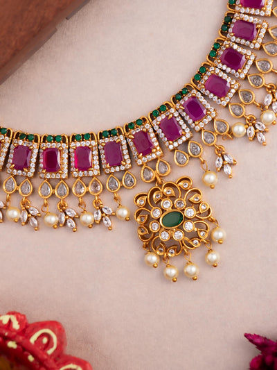 Imperial Gold Plated Classic Ruby Necklace Set