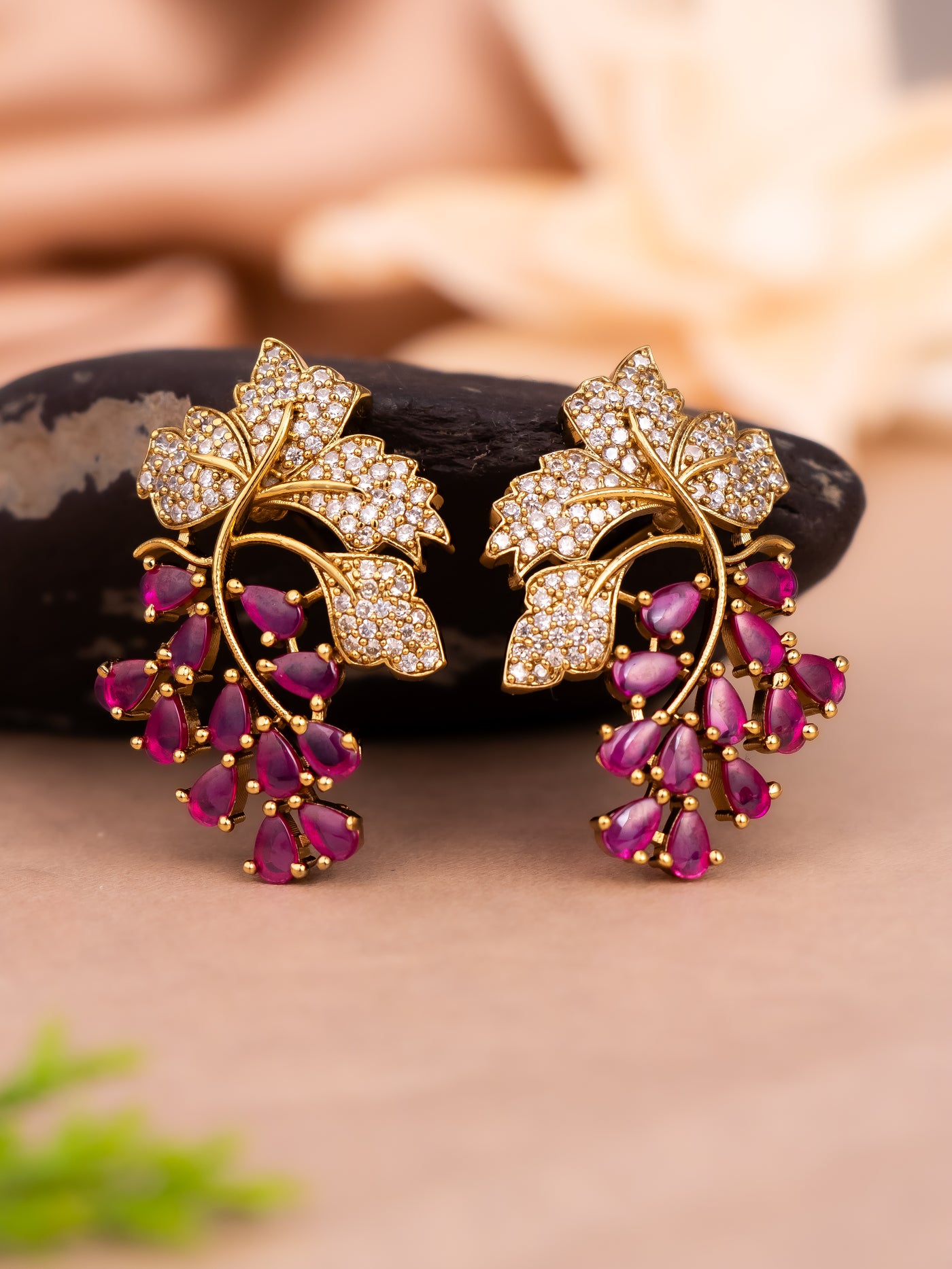 Victorian  heavy earrings in ruby colour are must have for every women