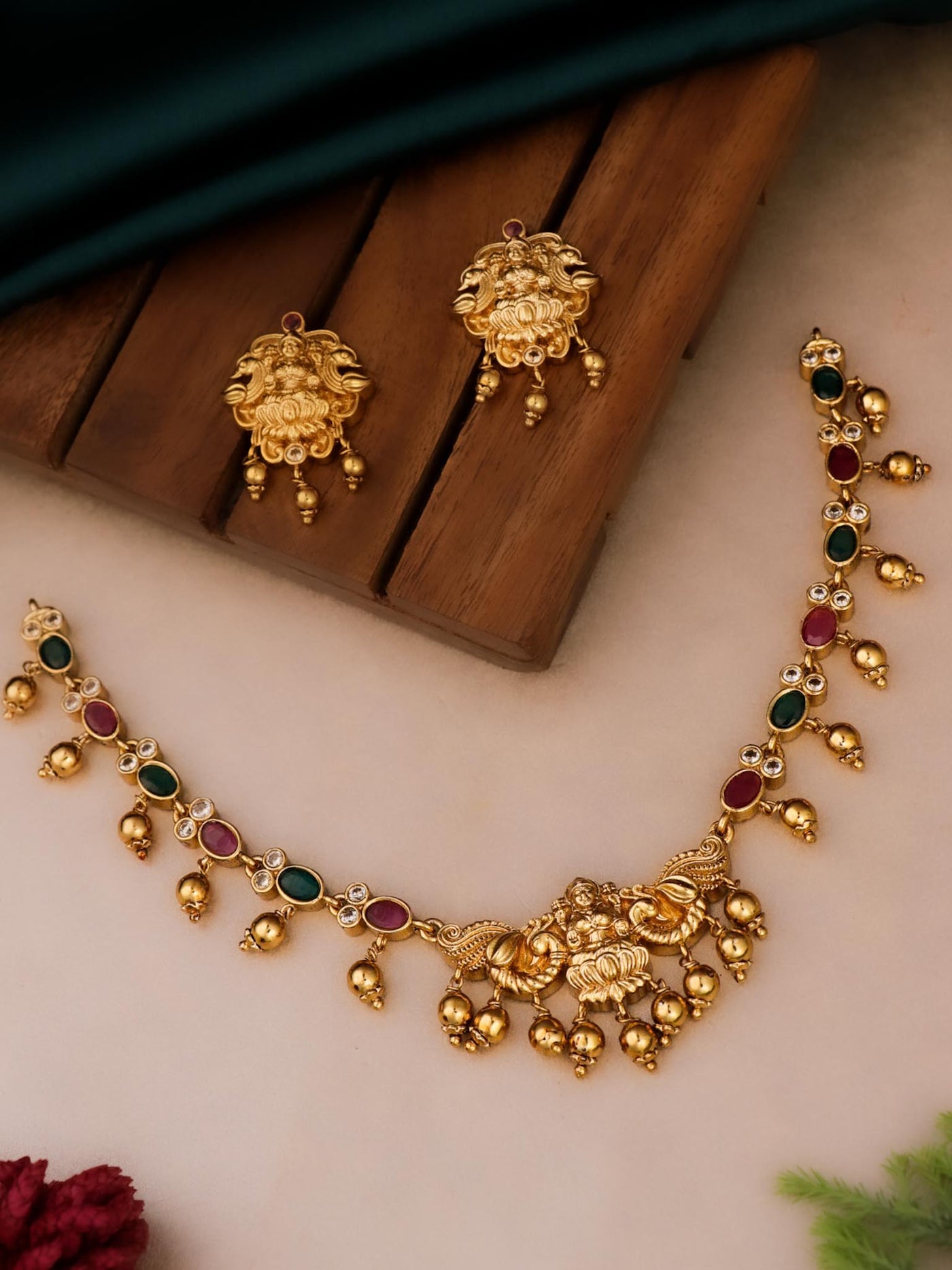 lakshmi necklace in ruby green