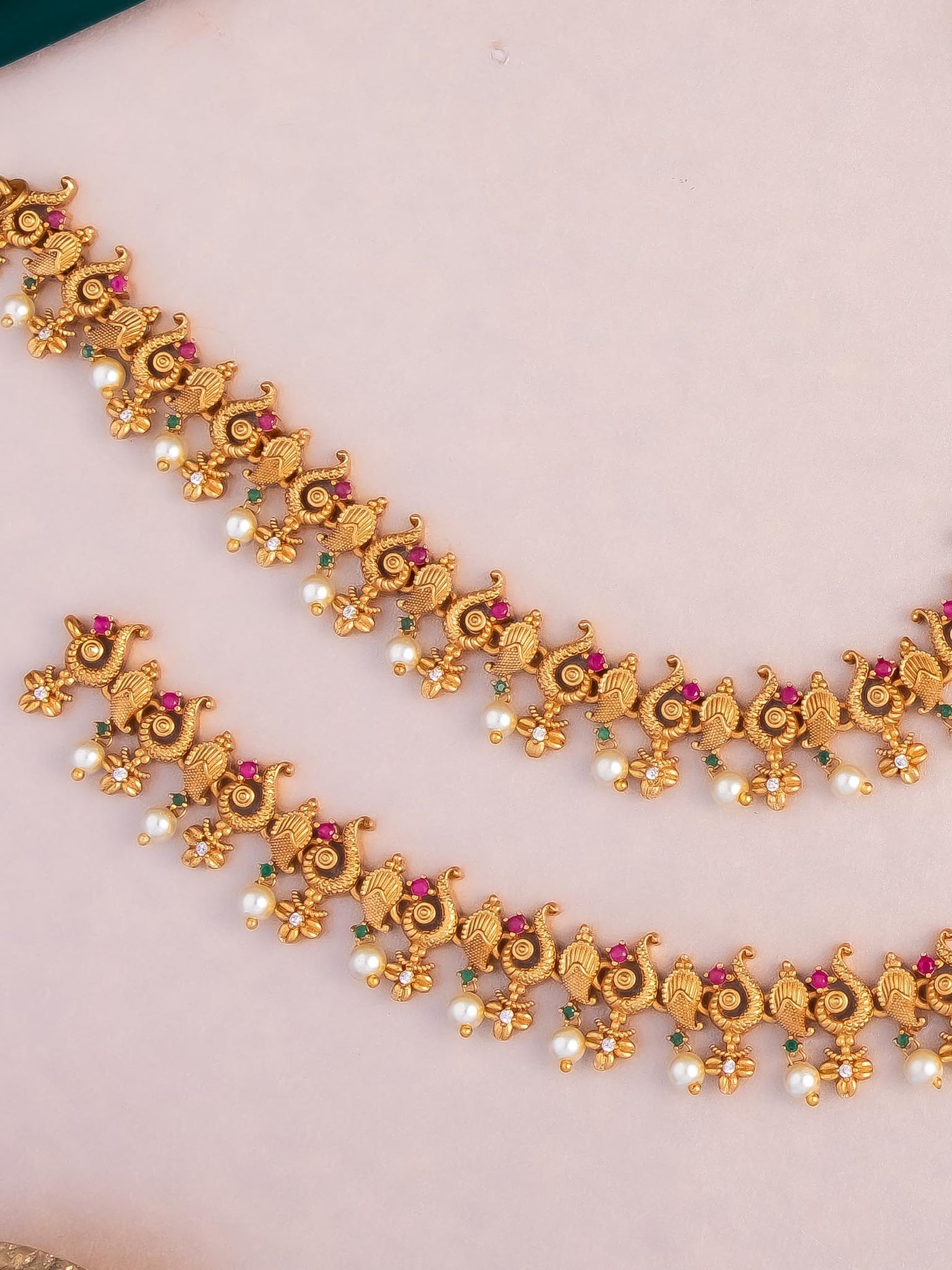 CZ Ruby Pearl Anklets