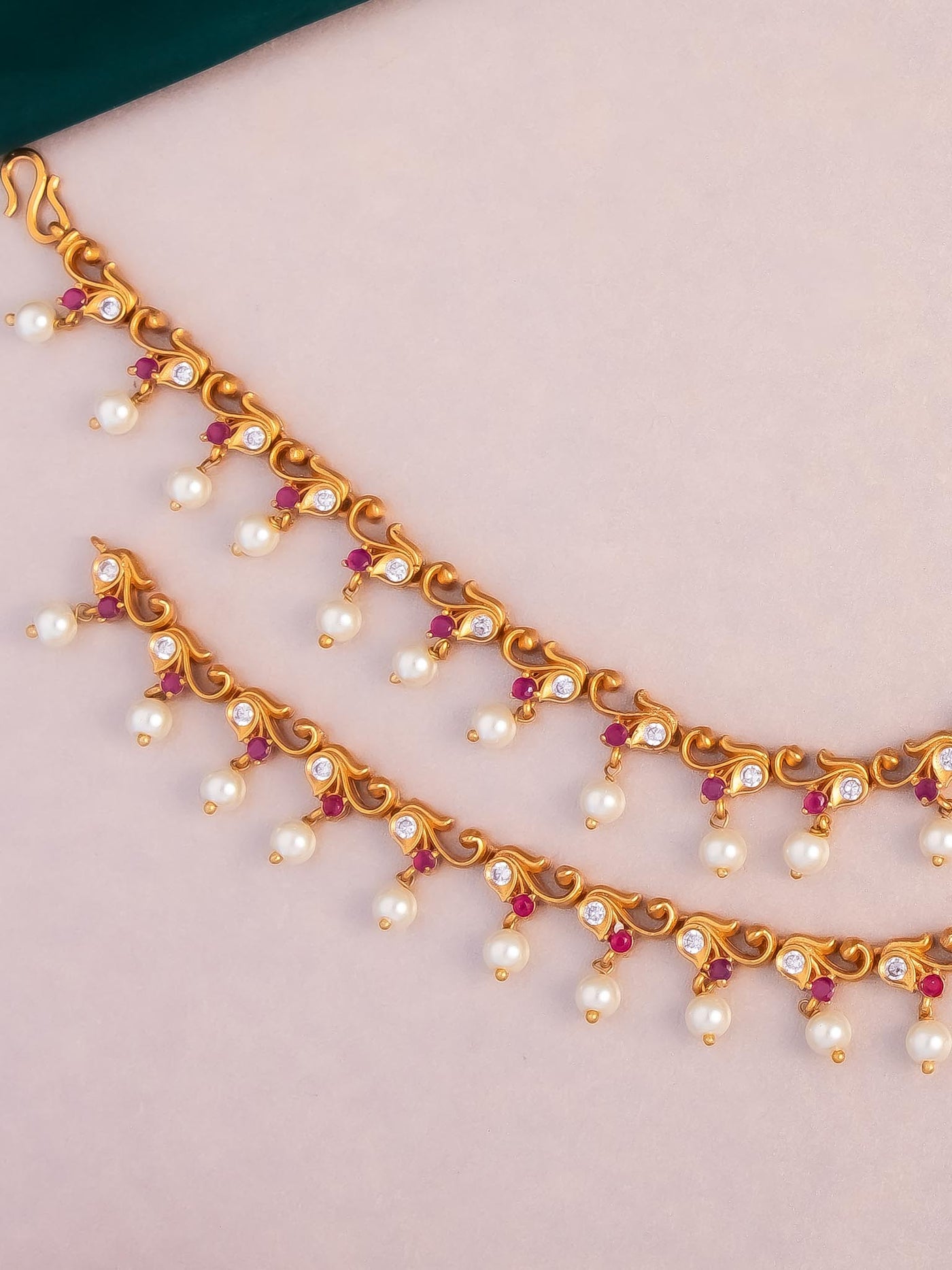 Cz Ruby Pearl Anklets