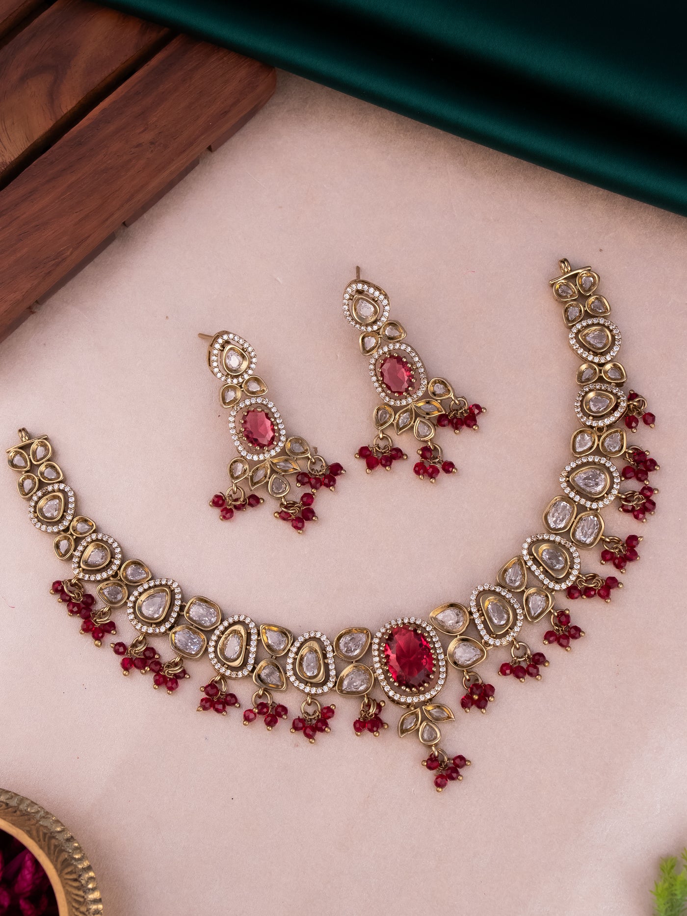 Ruby victorian  diamond necklace with ruby beads