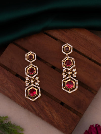 Victorian Earrings Detail For Varsha Necklace In Red