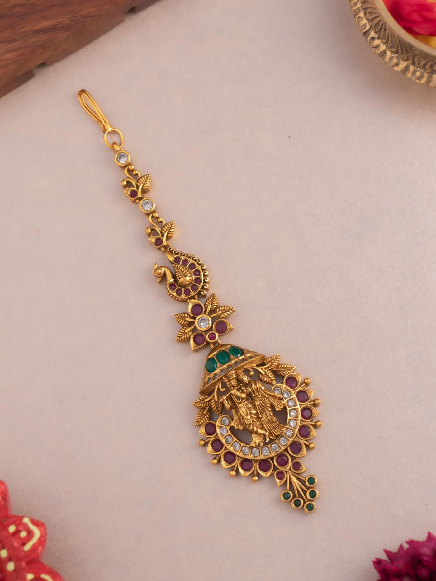  Radha Krishna Maang Tikka | Antique Maang Tikka Online | Temple Jewellery Maang Tikka | Papidi Billa Designs Online | Nethi Chutti For Wedding | South Indian Style Maang Tikka | Real Kemp Maang Tikka Price.